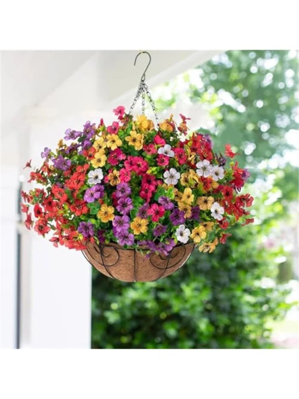 Artificial Hanging Flower Basket Faux Daisy Silk Outdoor Indoor Porch Decor UV